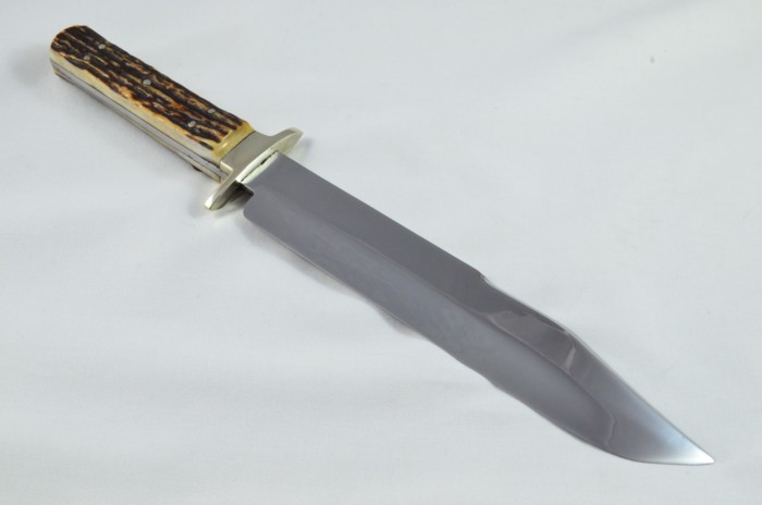 RARE I.X.L. George Wolstenholme Hand Forged Stag Horn Antler Handled Bowie Knife with Leather Sheath C.1940 - Image 6