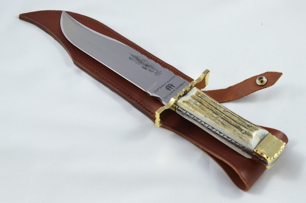 Genuine Authentic A Wright & Sons Scale Tang Stag Horn 15.5" Bowie Knife Sheffield England