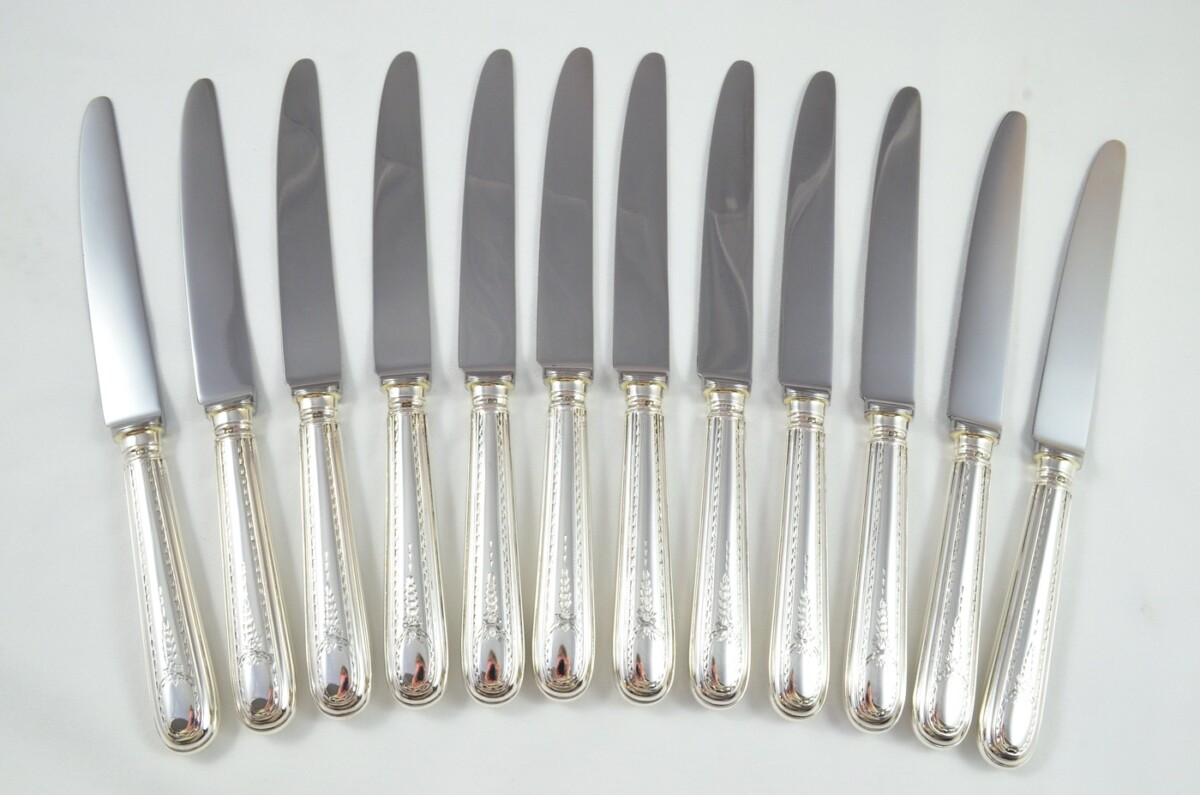 1966 Sterling Silver Irish Bright Cut Sheffield C J Vander 12 Dinner Knives