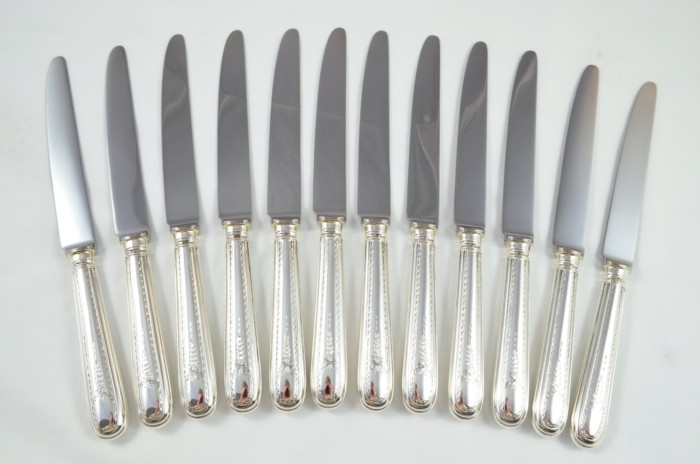 1966 Sterling Silver Irish Bright Cut Sheffield C J Vander 12 Dinner Knives