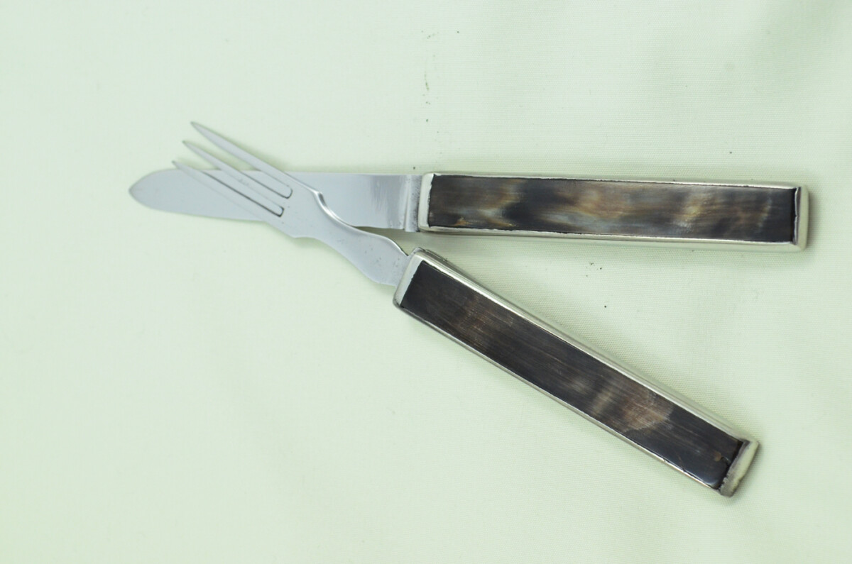 C1800 Sheffield Made 2 Piece Traveling Set Silver & Buffalo Inlay unique - Image 3
