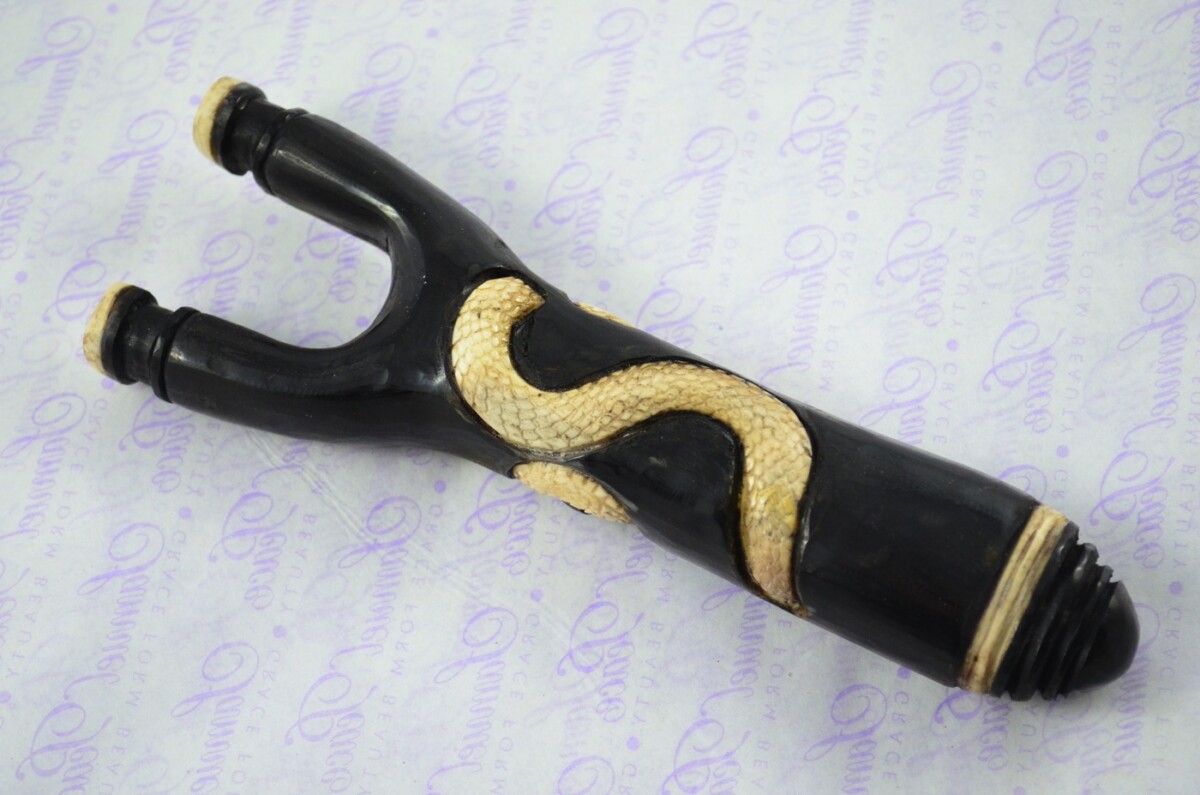 Buffalo Horn Hand Carved Serpent Catapult / Slingshot with Stag Accents - Image 3