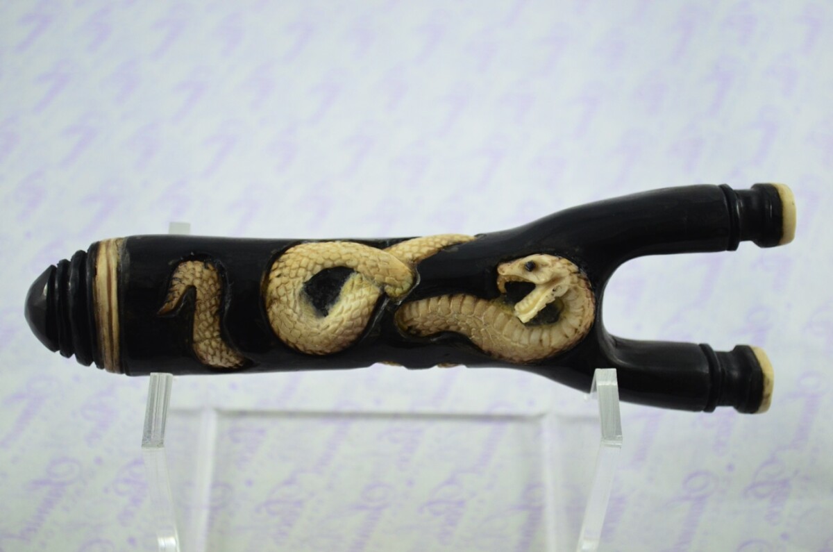 Buffalo Horn Hand Carved Serpent Catapult / Slingshot with Stag Accents - Image 5