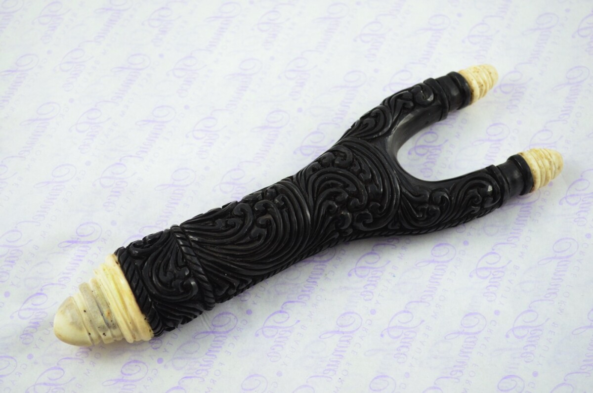 Buffalo Horn Ornate Hand Carved Catapult / Slingshot with Stag Accents
