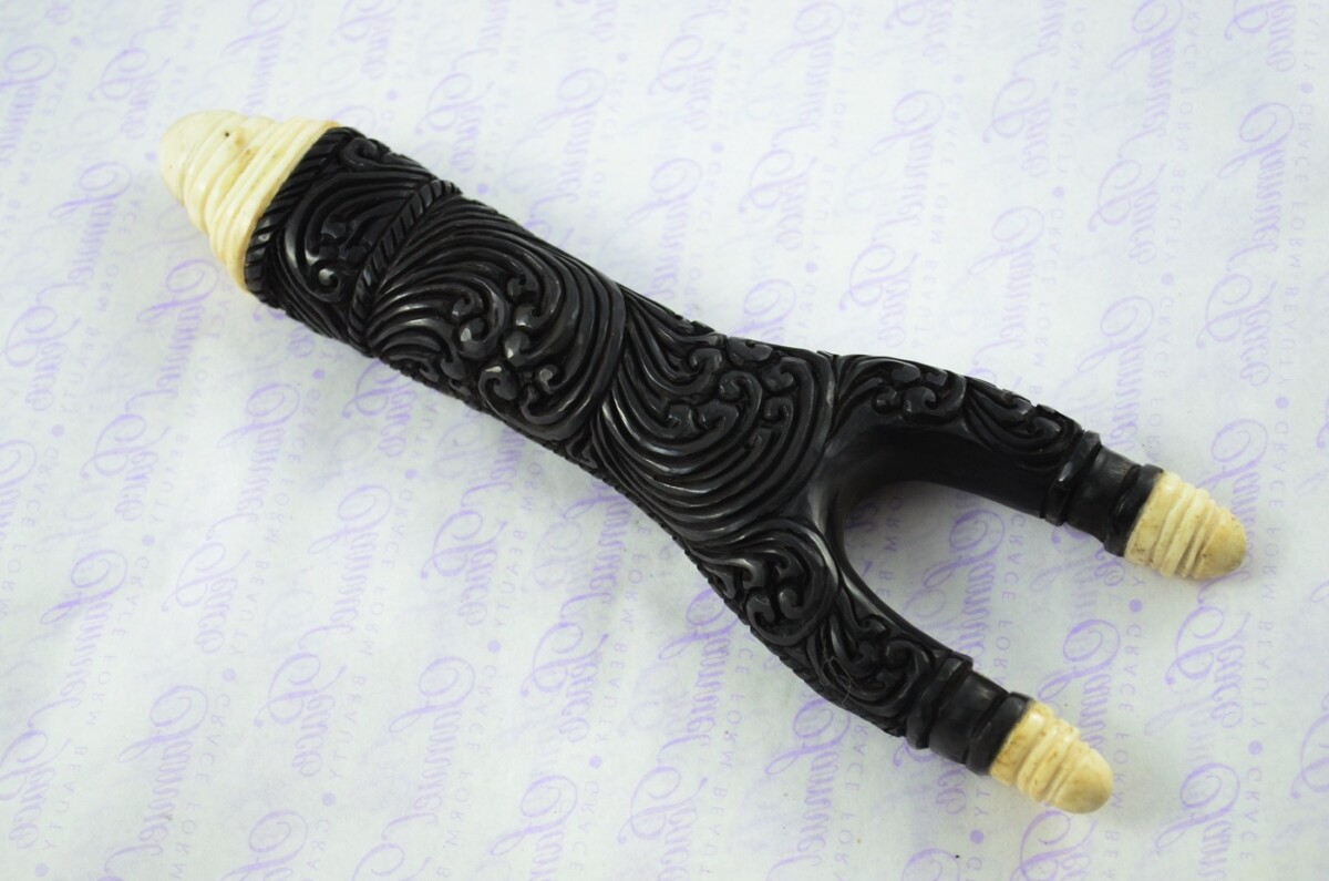 Buffalo Horn Ornate Hand Carved Catapult / Slingshot with Stag Accents - Image 2