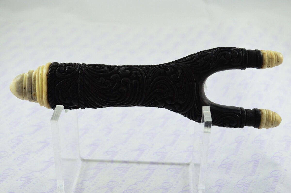 Buffalo Horn Ornate Hand Carved Catapult / Slingshot with Stag Accents - Image 5