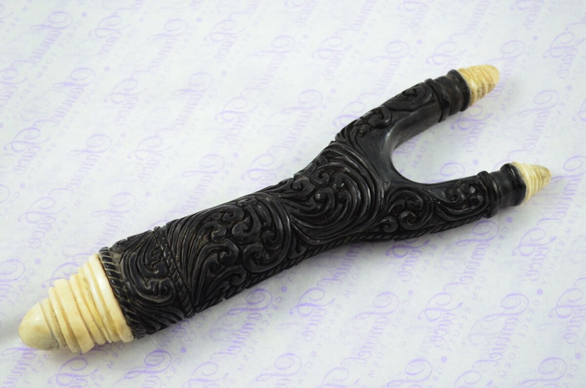 Buffalo Horn Ornate Hand Carved Catapult / Slingshot with Stag Accents