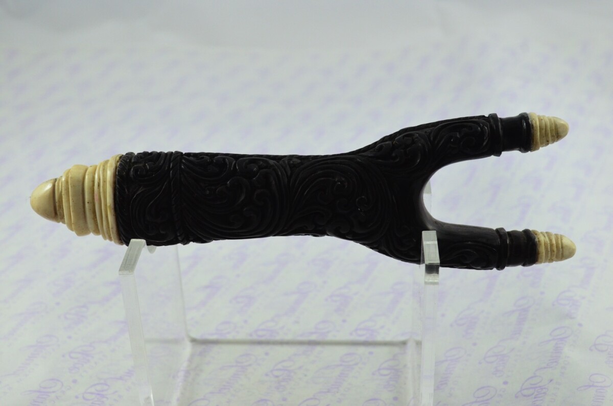 Buffalo Horn Ornate Hand Carved Catapult / Slingshot with Stag Accents - Image 5