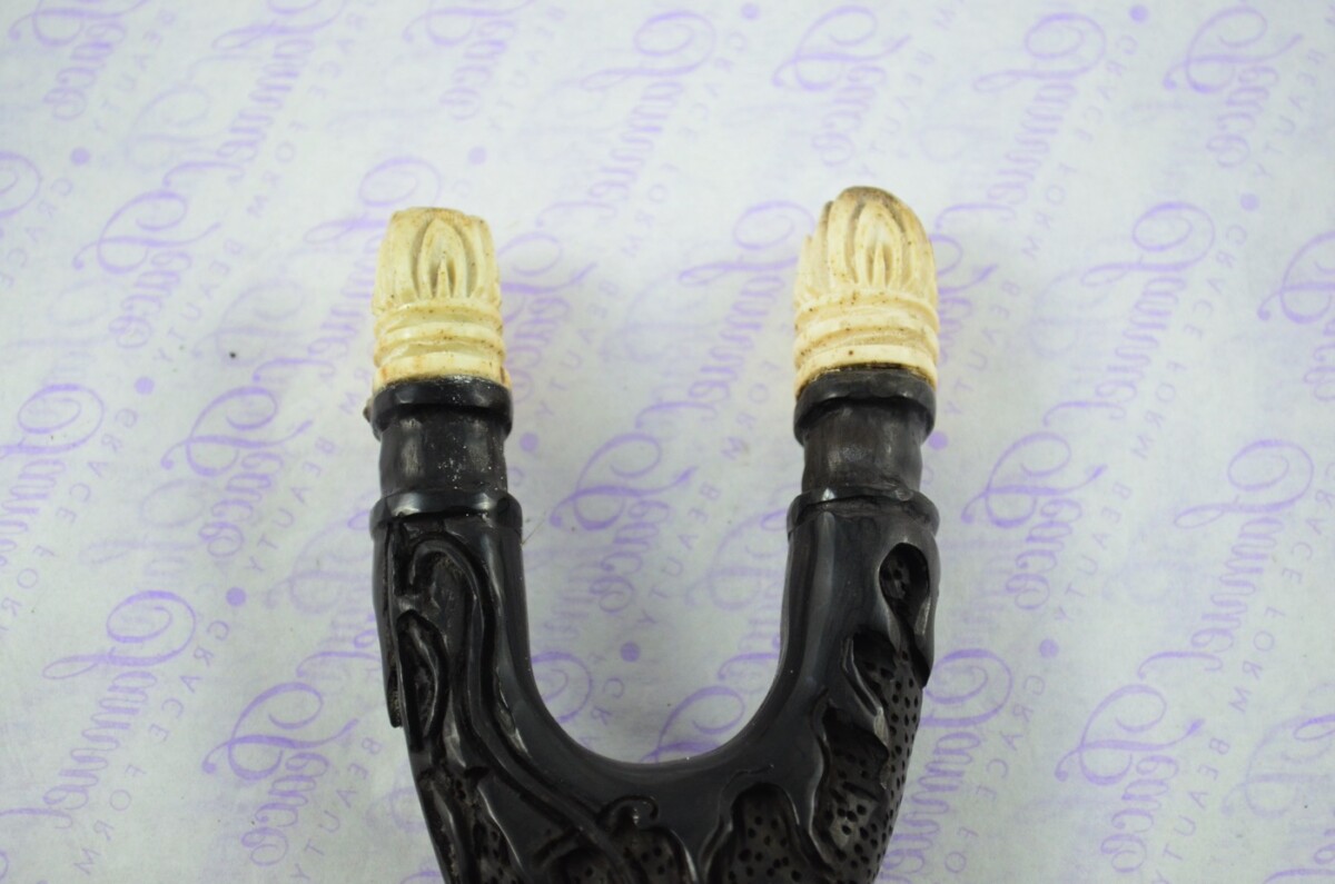 Buffalo Horn Ornate Hand Carved Catapult / Slingshot with Stag Accents - Image 4