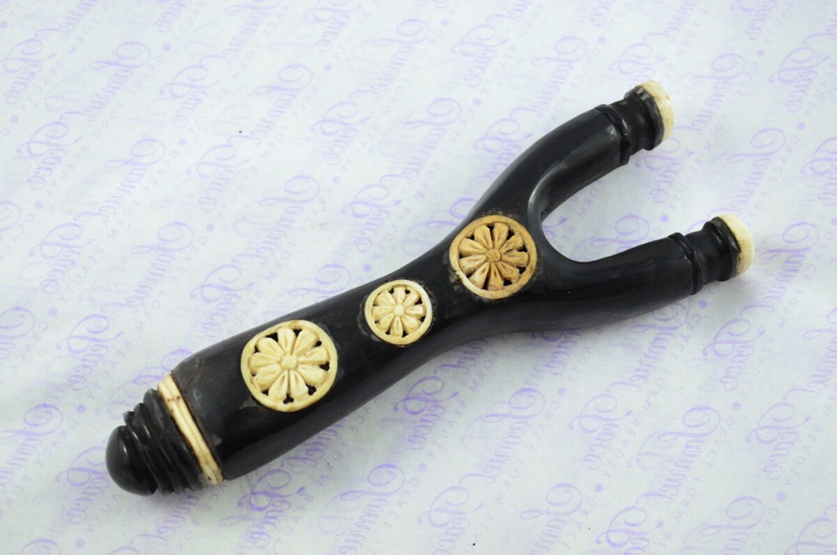 Buffalo Horn Ornate Hand Carved Catapult / Slingshot with Stag Accents