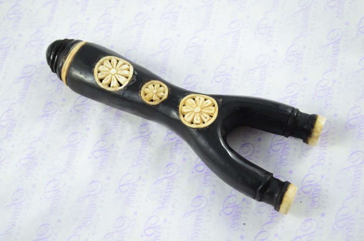Buffalo Horn Ornate Hand Carved Catapult / Slingshot with Stag Accents - Image 2