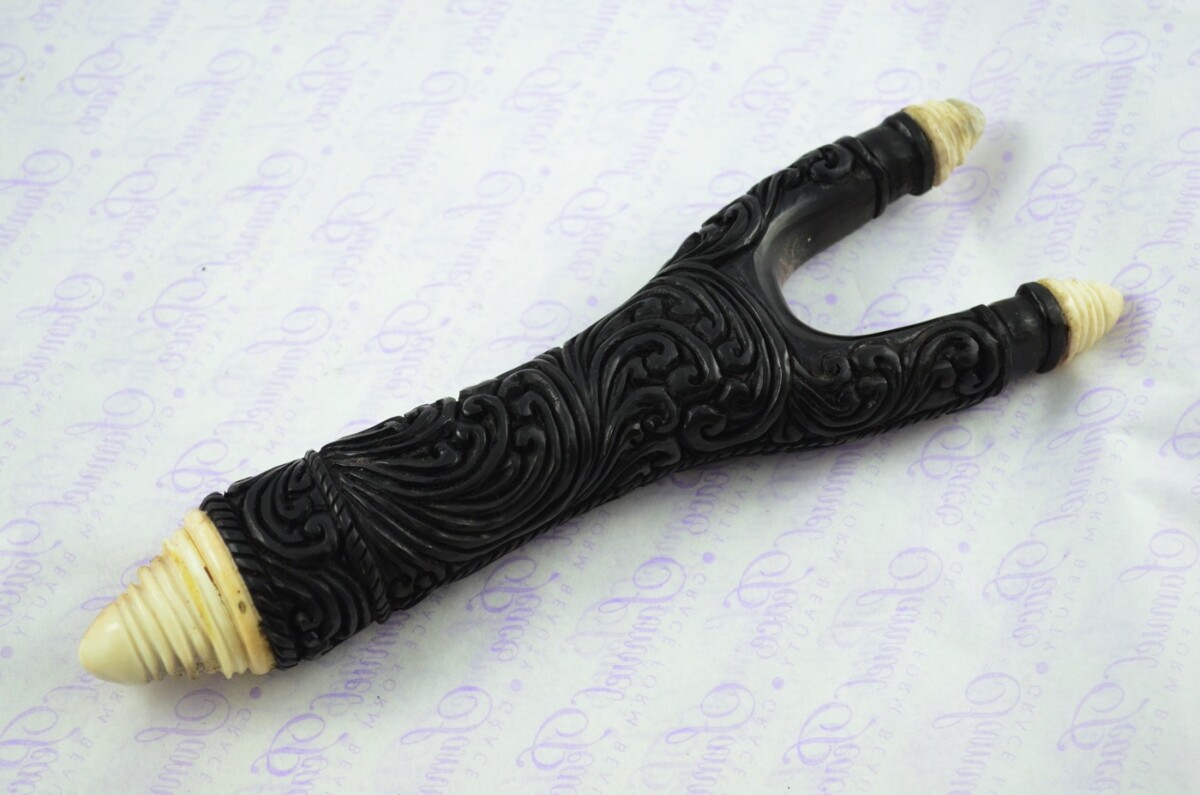 Buffalo Horn Ornate Hand Carved Catapult / Slingshot with Stag Accents