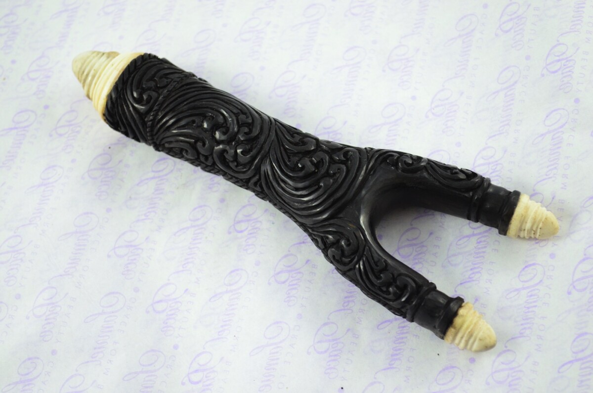 Buffalo Horn Ornate Hand Carved Catapult / Slingshot with Stag Accents - Image 2