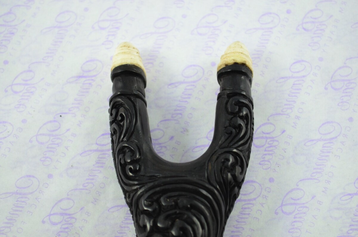 Buffalo Horn Ornate Hand Carved Catapult / Slingshot with Stag Accents - Image 3