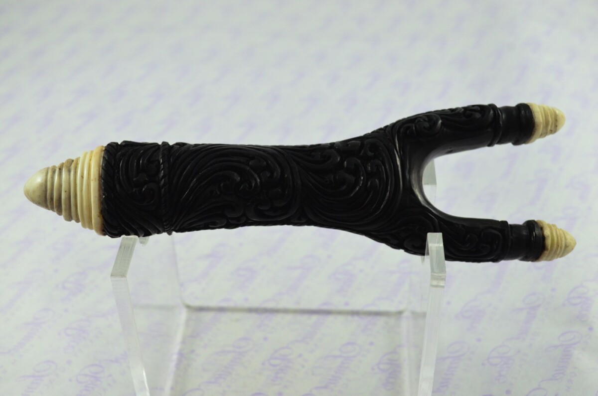 Buffalo Horn Ornate Hand Carved Catapult / Slingshot with Stag Accents - Image 5