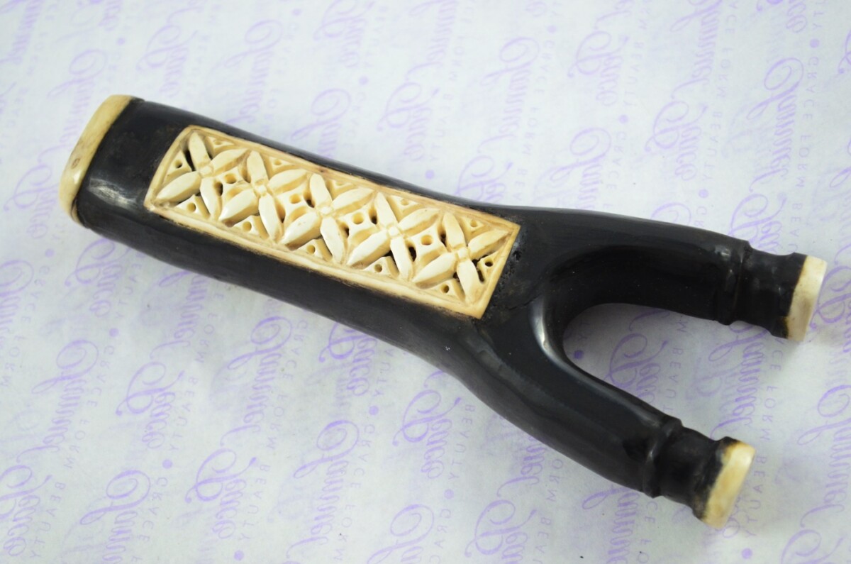 Buffalo Horn Ornate Hand Carved Catapult / Slingshot with Stag Accents - Image 2