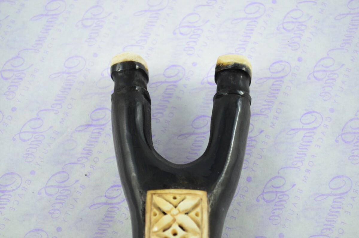 Buffalo Horn Ornate Hand Carved Catapult / Slingshot with Stag Accents - Image 3