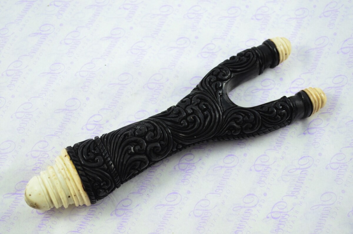 Buffalo Horn Ornate Hand Carved Catapult / Slingshot with Stag Accents