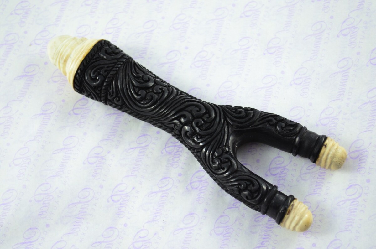 Buffalo Horn Ornate Hand Carved Catapult / Slingshot with Stag Accents - Image 2