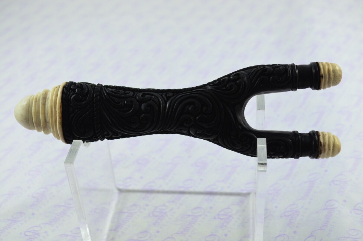 Buffalo Horn Ornate Hand Carved Catapult / Slingshot with Stag Accents - Image 5