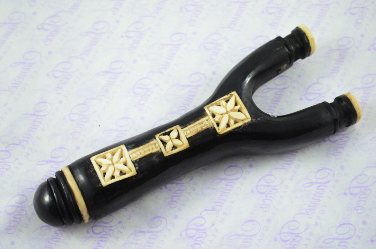 Buffalo Horn Ornate Hand Carved Catapult / Slingshot with Stag Accents
