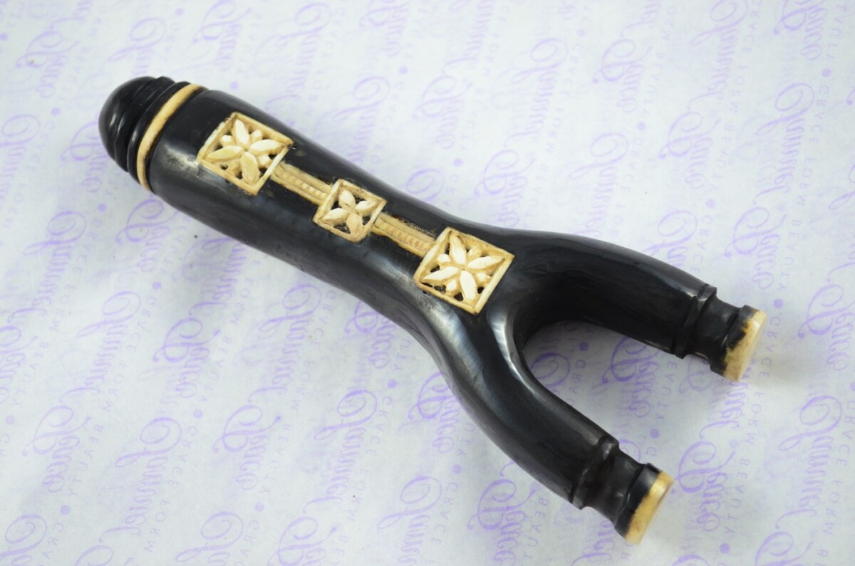 Buffalo Horn Ornate Hand Carved Catapult / Slingshot with Stag Accents - Image 2