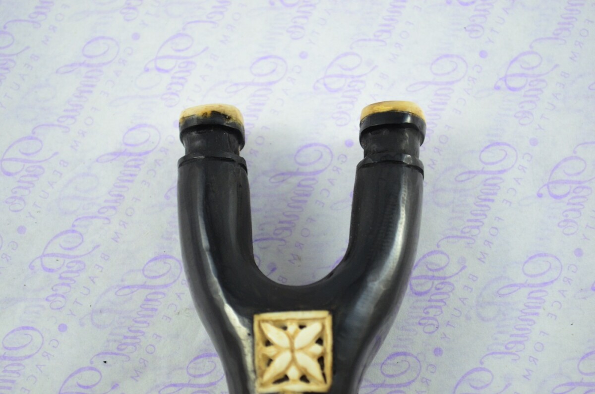 Buffalo Horn Ornate Hand Carved Catapult / Slingshot with Stag Accents - Image 3