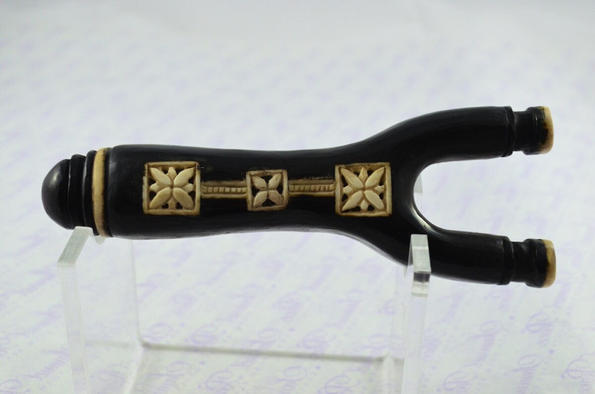 Buffalo Horn Ornate Hand Carved Catapult / Slingshot with Stag Accents - Image 5