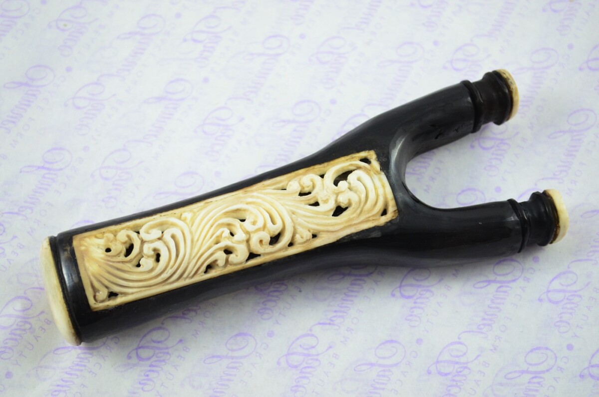 Buffalo Horn Ornate Hand Carved Catapult / Slingshot with Stag Accents