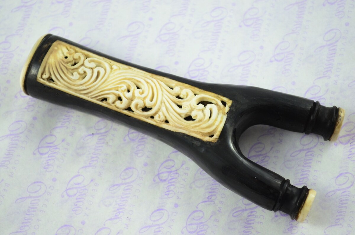 Buffalo Horn Ornate Hand Carved Catapult / Slingshot with Stag Accents - Image 2