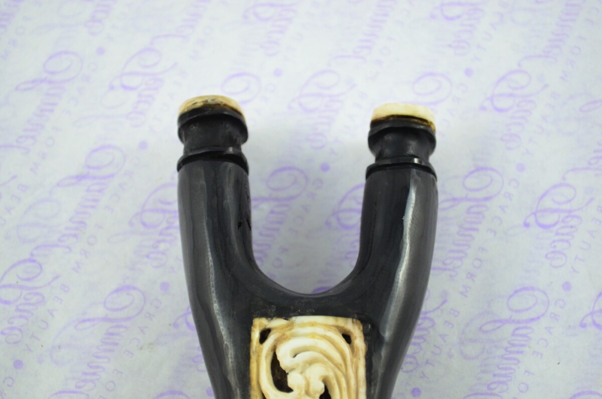 Buffalo Horn Ornate Hand Carved Catapult / Slingshot with Stag Accents - Image 3