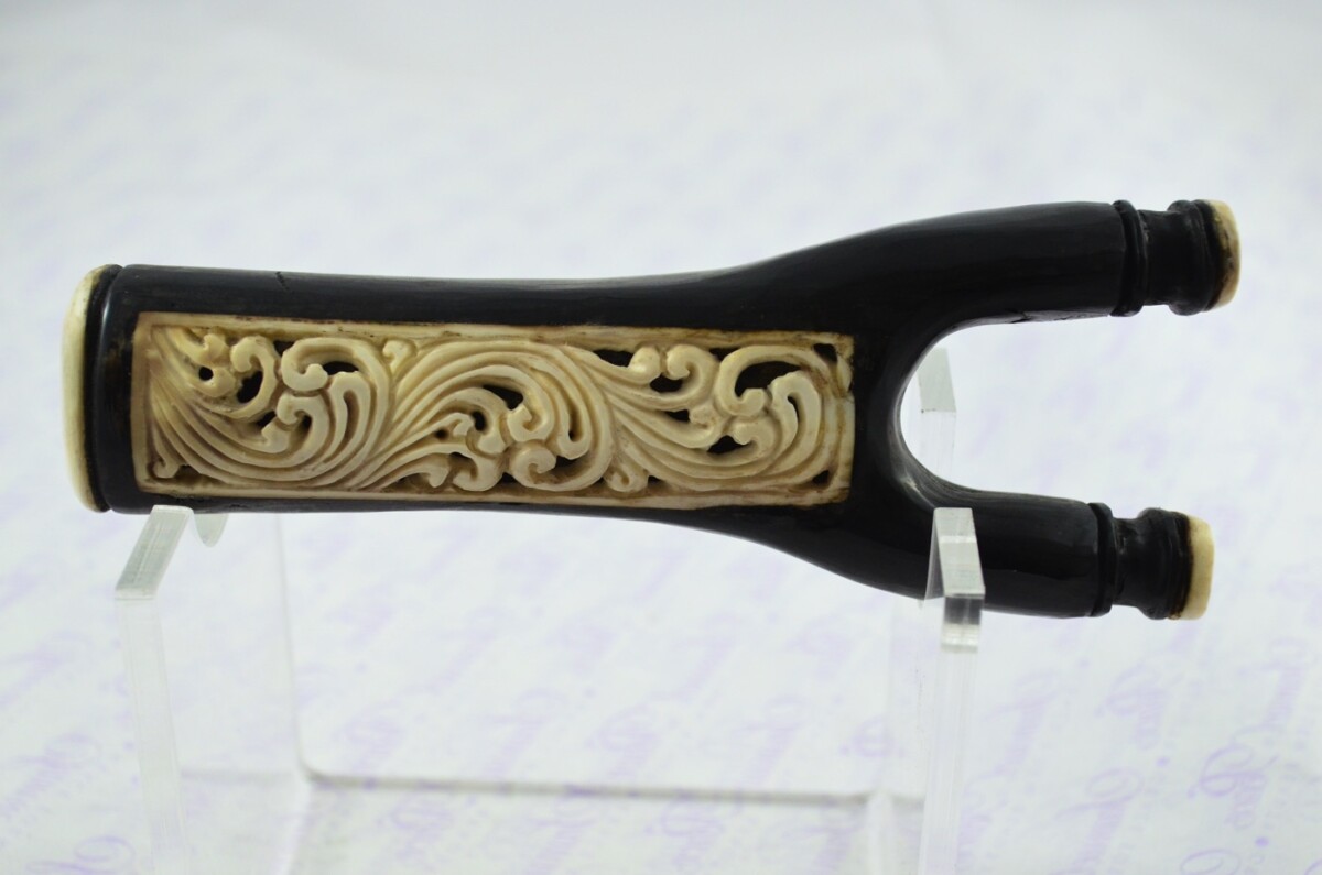 Buffalo Horn Ornate Hand Carved Catapult / Slingshot with Stag Accents - Image 5