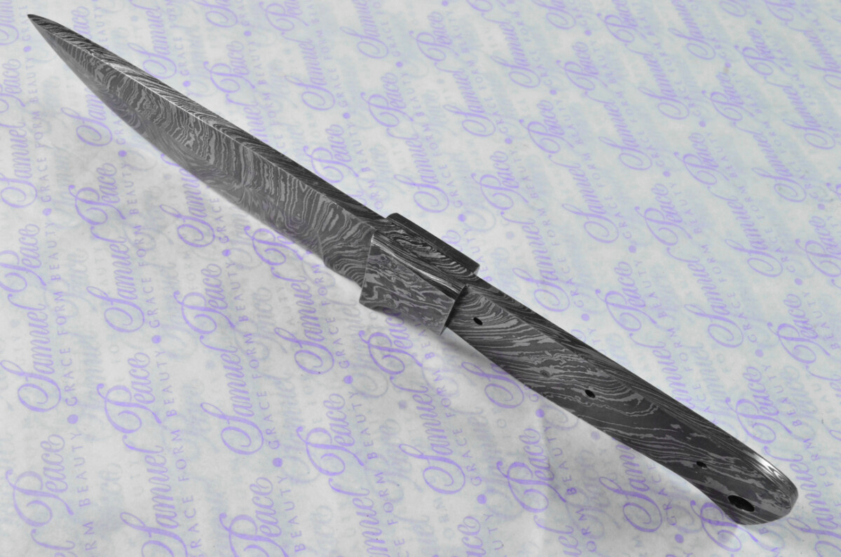 Knife Making Kit! Damascus Steel Hunting/Bowie Knife Olive Wood Scales Damascus Bolster inc Leather Sheath - Image 4