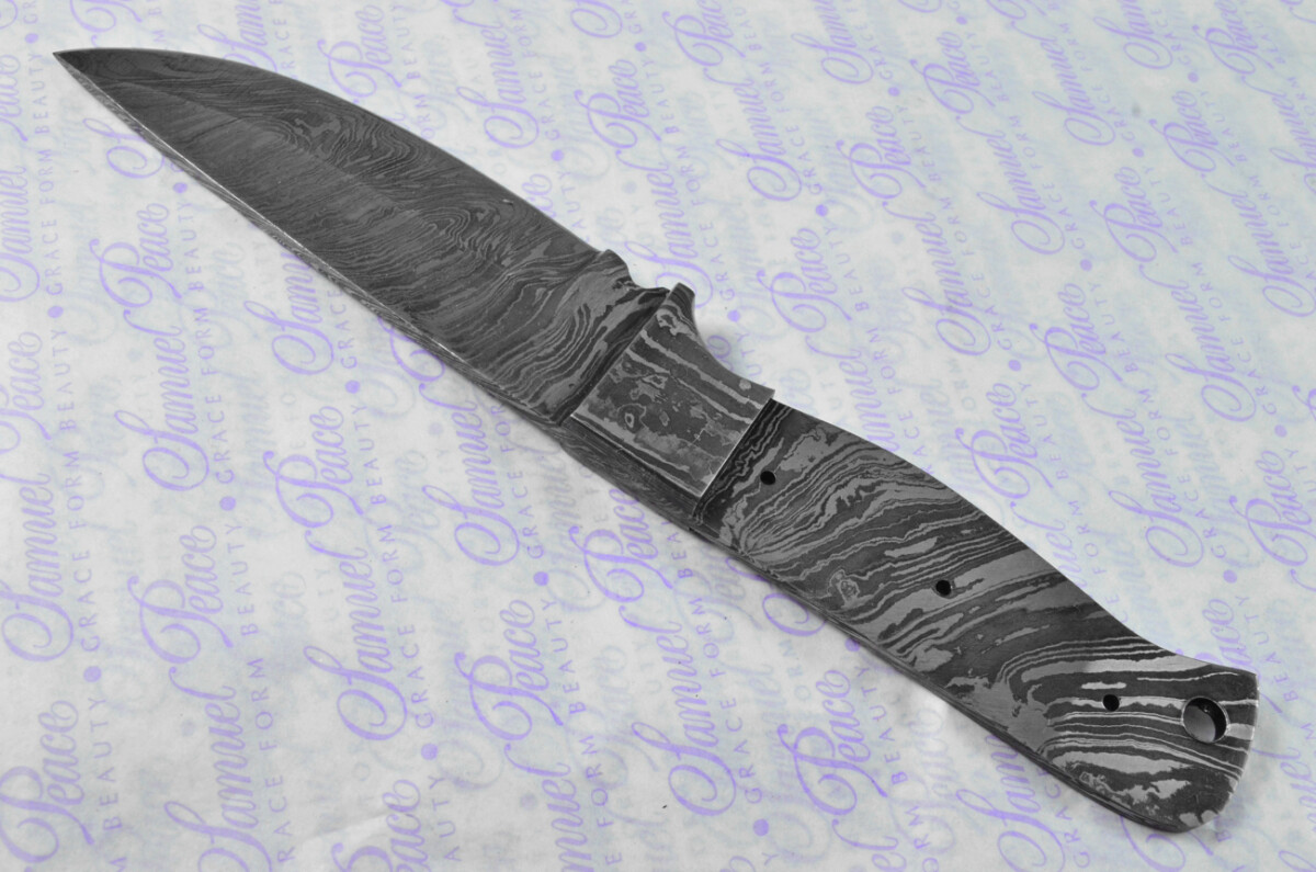 Knife Making Kit! Damascus Steel Hunting/Bowie Knife Olive Wood Scales Damascus Bolster inc Leather Sheath - Image 5