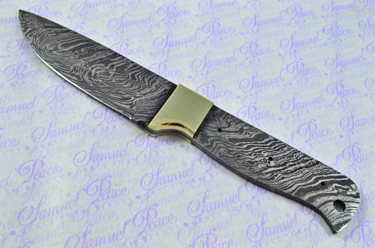 Knife Making Kit! Damascus Steel Hunting/Bowie Knife Laminate Wood Scales Brass Bolster inc Leather Sheath - Image 3