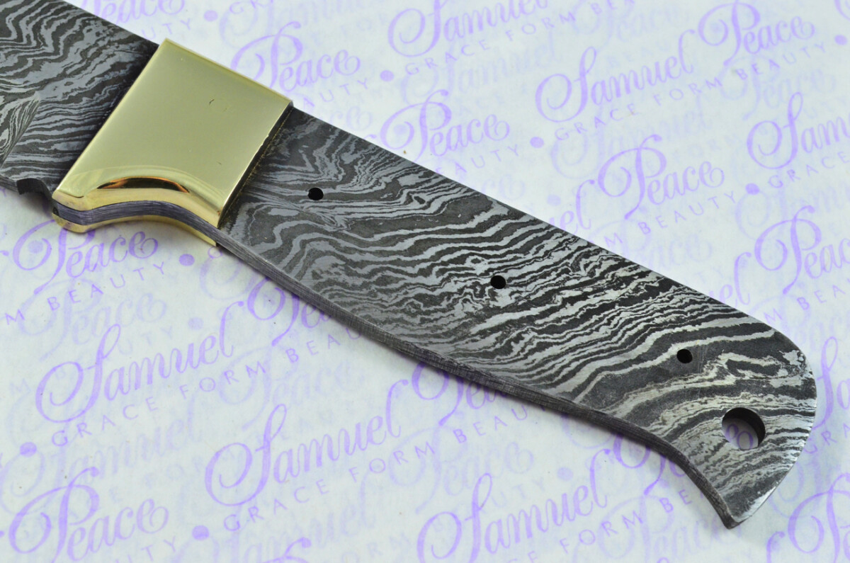 Knife Making Kit! Damascus Steel Hunting/Bowie Knife Laminate Wood Scales Brass Bolster inc Leather Sheath - Image 4