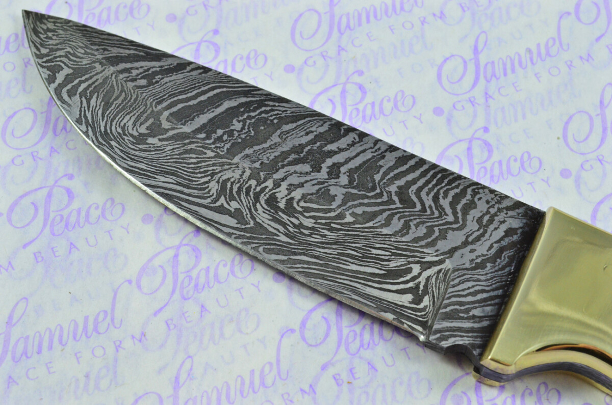 Knife Making Kit! Damascus Steel Hunting/Bowie Knife Laminate Wood Scales Brass Bolster inc Leather Sheath - Image 5