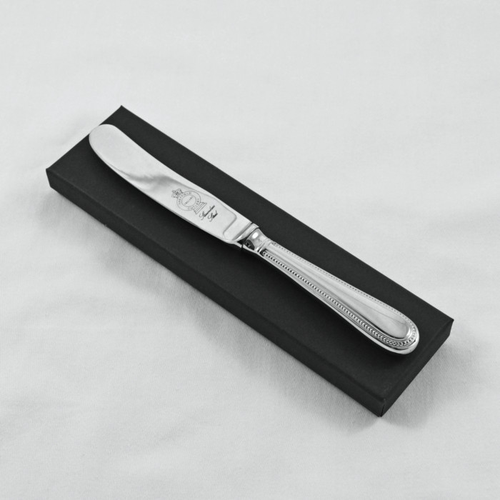 A Bead Pattern Stainless Steel Butter Knife Gift Boxed And Engraved 'Sheffield, England'