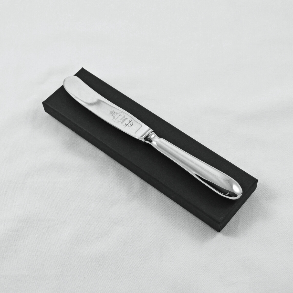 An Old English Pattern Stainless Steel Butter Knife Gift Boxed And Engraved 'Sheffield, England'