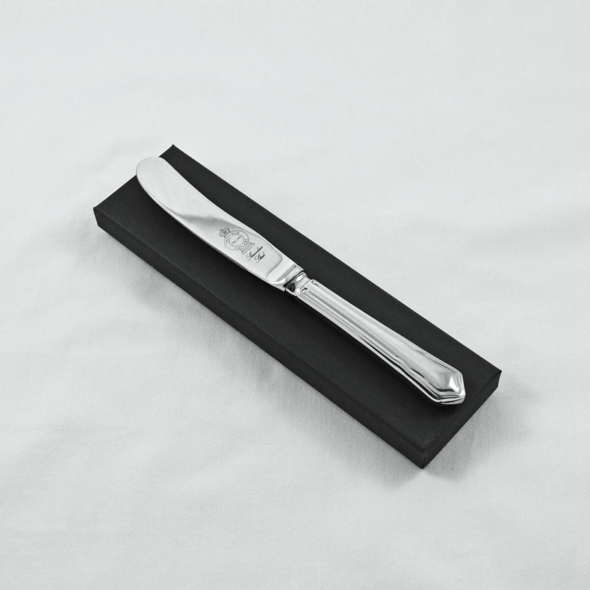 A Dubarry Pattern Stainless Steel Butter Knife Gift Boxed And Engraved 'Sheffield, England'