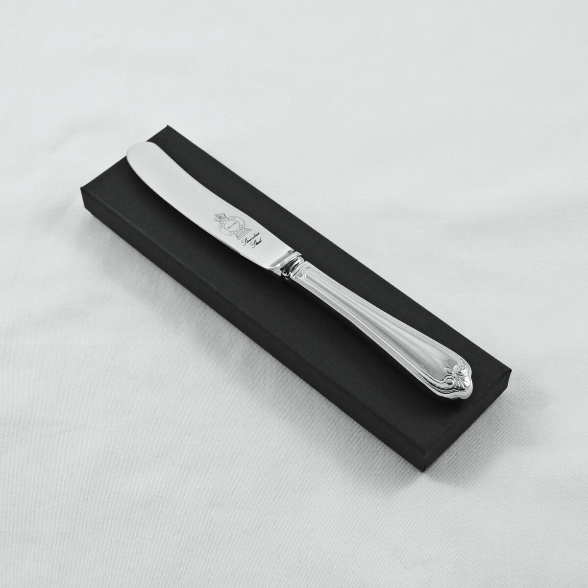 A Jesmond Pattern Stainless Steel Butter Knife Gift Boxed And Engraved 'Sheffield, England'