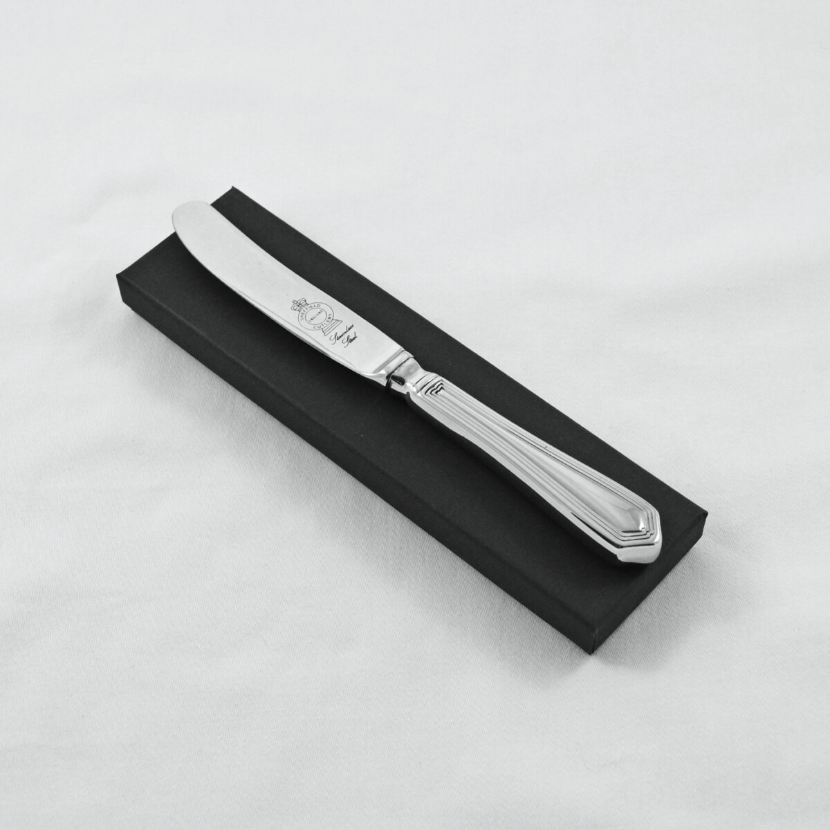 A Chester Pattern Stainless Steel Butter Knife Gift Boxed And Engraved 'Sheffield, England'