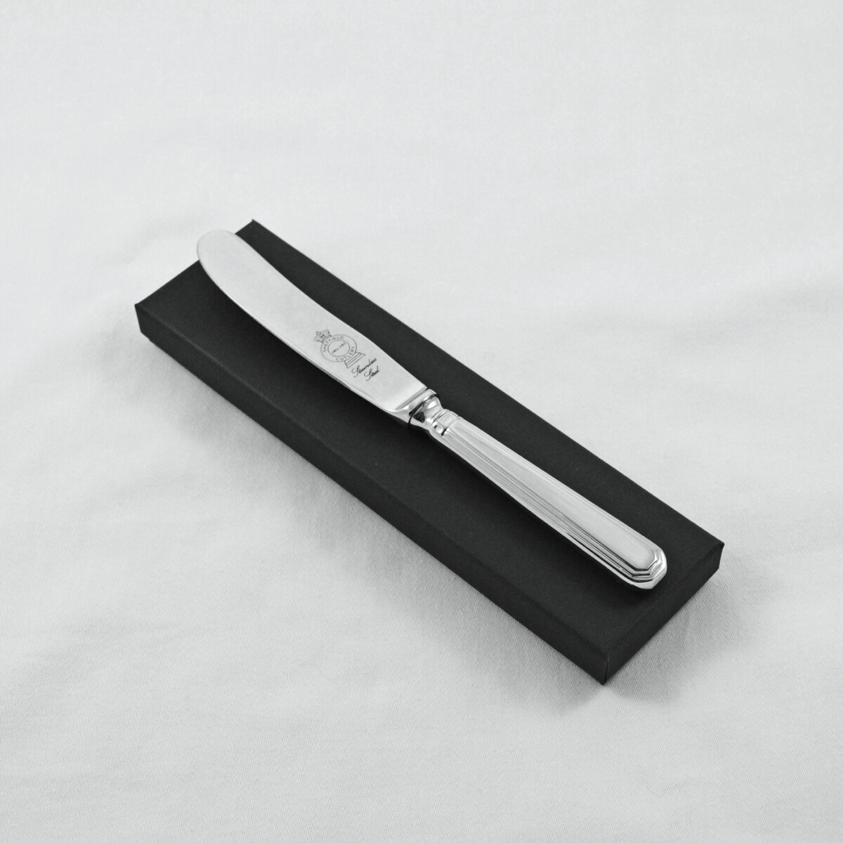 An Athenian Pattern Stainless Steel Butter Knife Gift Boxed And Engraved 'Sheffield, England'