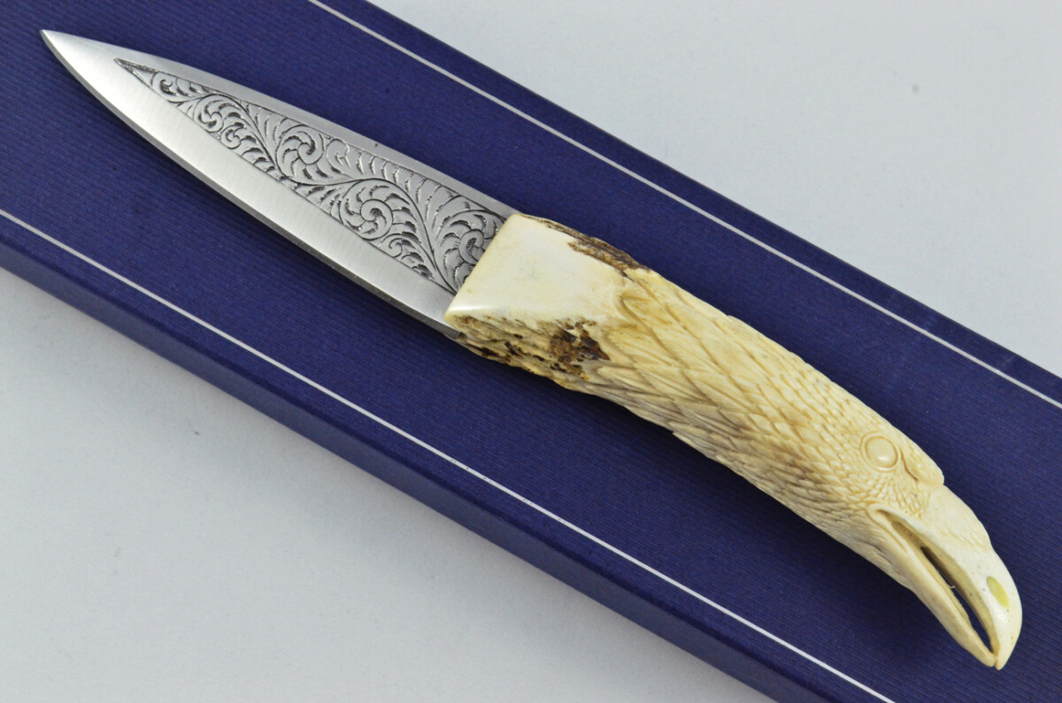 Astonishing Bespoke Hand Carved Buzzard Stag Horn Antler Handle Sgian Dubh Hand Engraved Blade Sheffield England - Image 14