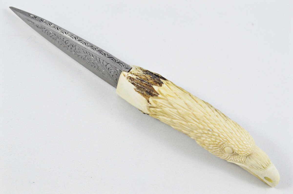 Astonishing Bespoke Hand Carved Buzzard Stag Horn Antler Handle Sgian Dubh Hand Engraved Blade Sheffield England - Image 5
