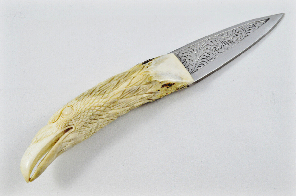 Astonishing Bespoke Hand Carved Buzzard Stag Horn Antler Handle Sgian Dubh Hand Engraved Blade Sheffield England - Image 6