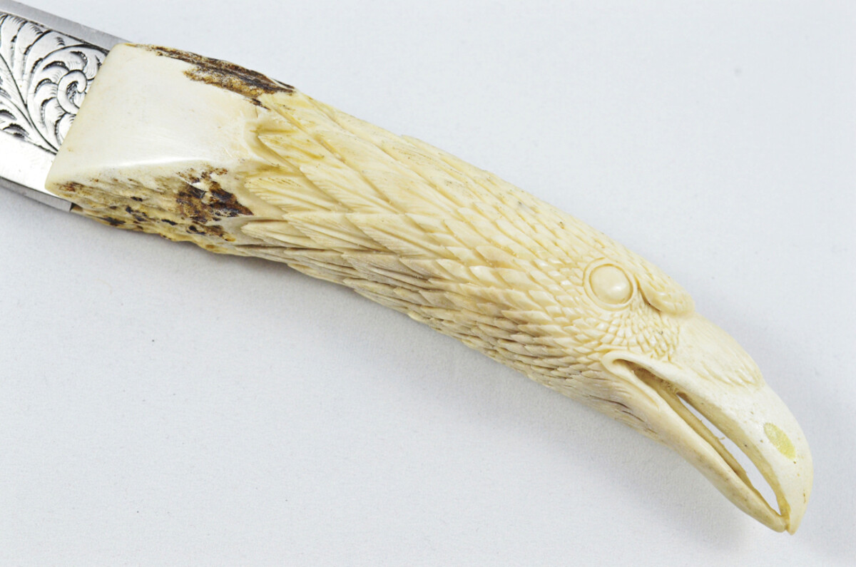 Astonishing Bespoke Hand Carved Buzzard Stag Horn Antler Handle Sgian Dubh Hand Engraved Blade Sheffield England - Image 7