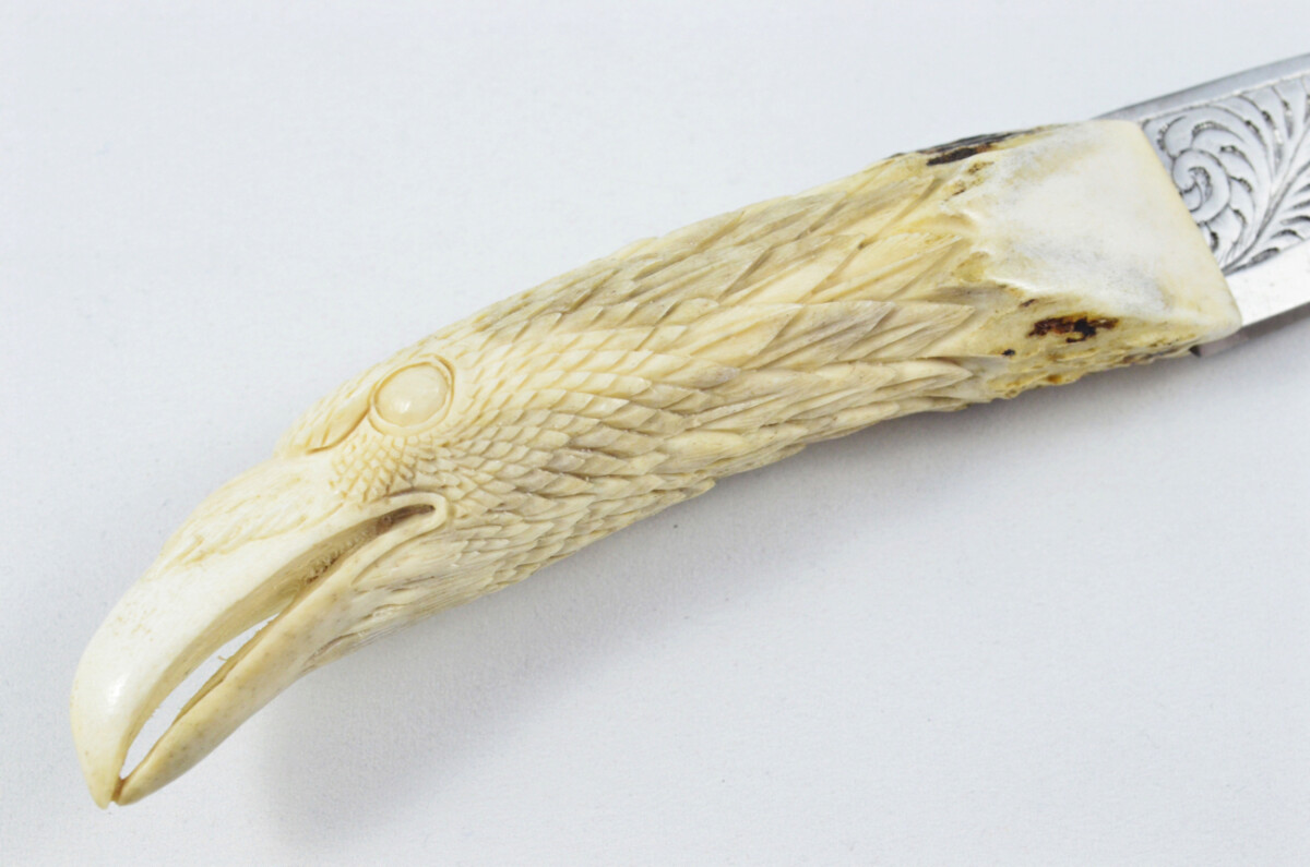 Astonishing Bespoke Hand Carved Buzzard Stag Horn Antler Handle Sgian Dubh Hand Engraved Blade Sheffield England - Image 9