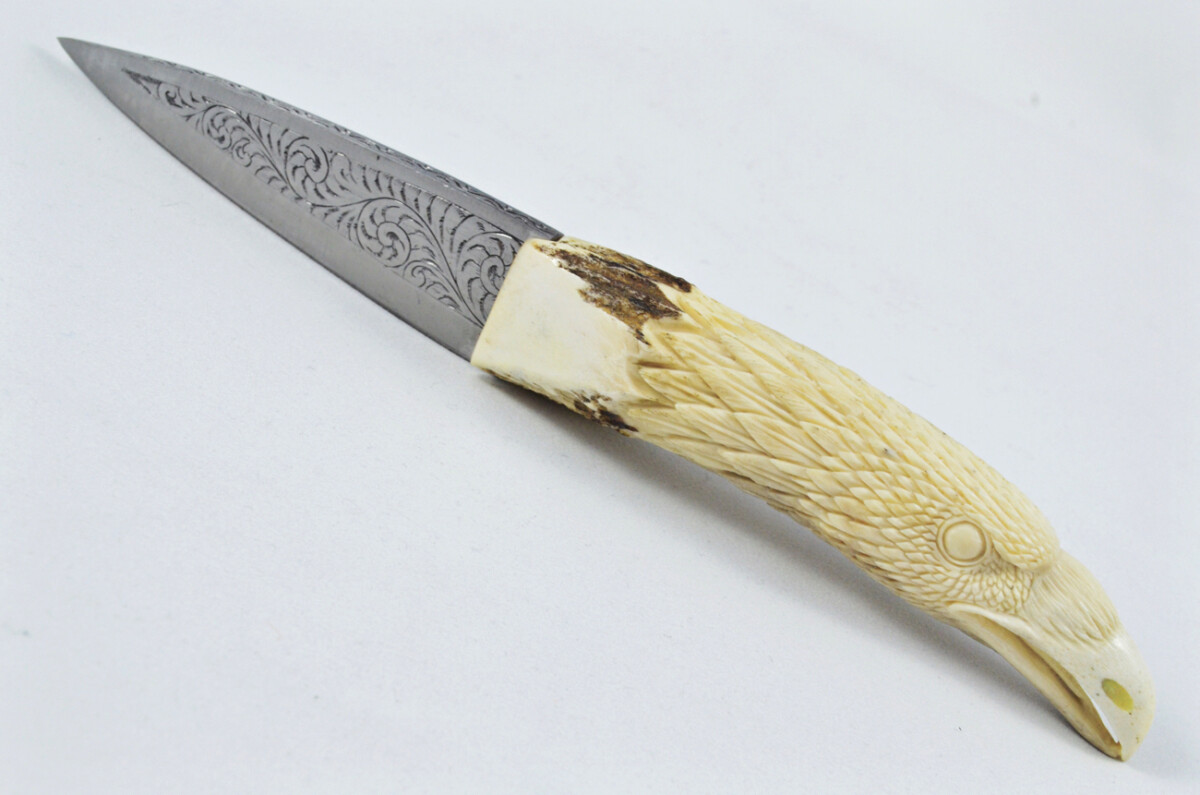 Astonishing Bespoke Hand Carved Buzzard Stag Horn Antler Handle Sgian Dubh Hand Engraved Blade Sheffield England - Image 11