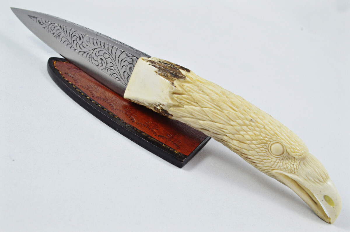 Astonishing Bespoke Hand Carved Buzzard Stag Horn Antler Handle Sgian Dubh Hand Engraved Blade Sheffield England - Image 13